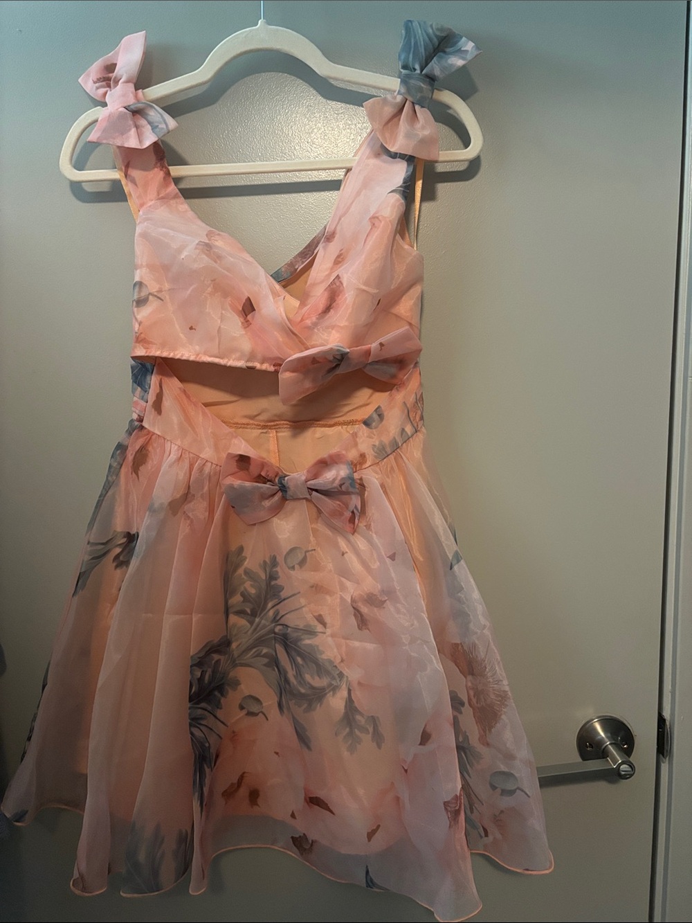 ASOS Pink Floral Mini Dress with Bow Accents